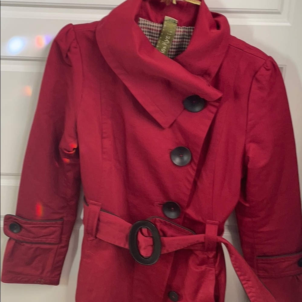 Soia Kyo red asymmetrical trench pea coat